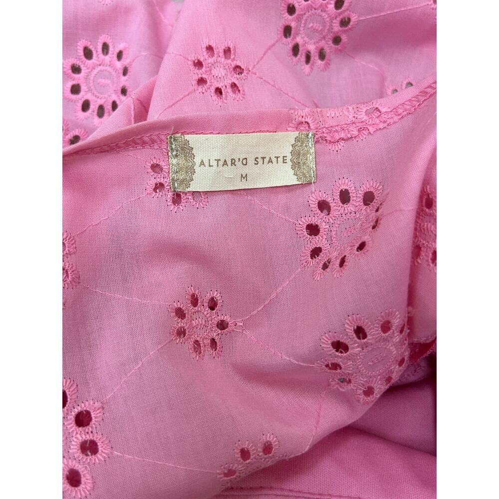 Altar’d State Pink Eyelet Crop Top Medium Puff Sleeve Cottagecore - Picture 7 of 8